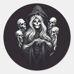 Death with skulls classic round sticker