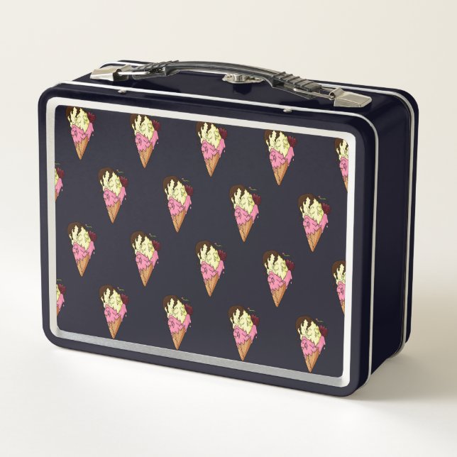 Deathly Sweet Strawberry n' Banana Skull Ice Cream Metal Lunch Box (Back)