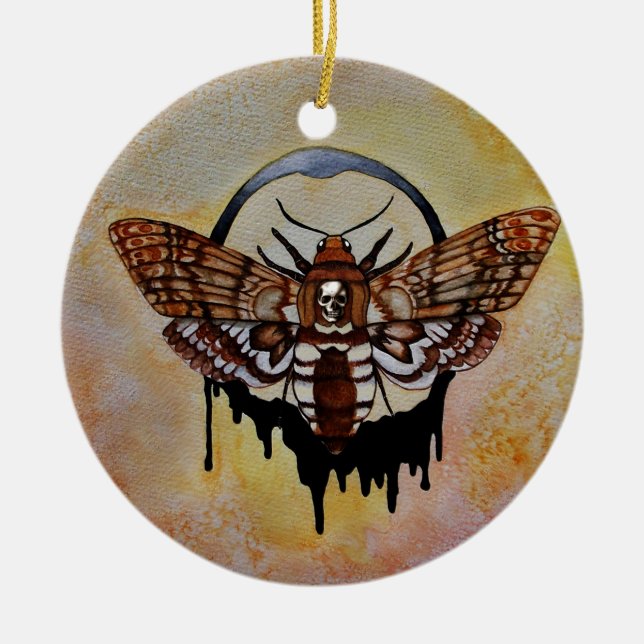 Death's Head Hawk Moth Ceramic Tree Decoration (Front)