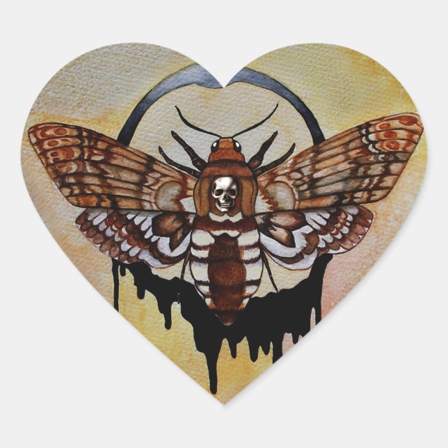 Death's Head Hawk Moth Heart Sticker (Front)