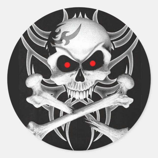 Death's Skull and Crossbones Classic Round Sticker (Front)