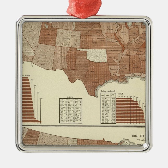 Deaths statistical map metal tree decoration (Front)