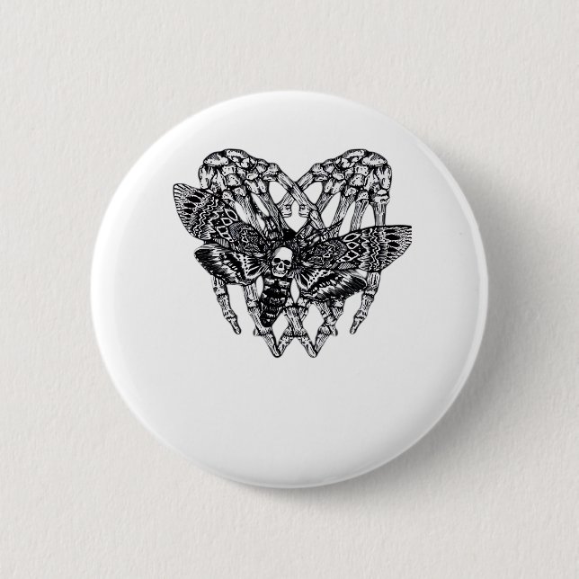 Deathshead Moth Classic - Skeleton Hand Heart 6 Cm Round Badge (Front)