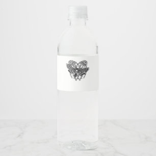 Deathshead Moth Classic - Skeleton Hand Heart Water Bottle Label