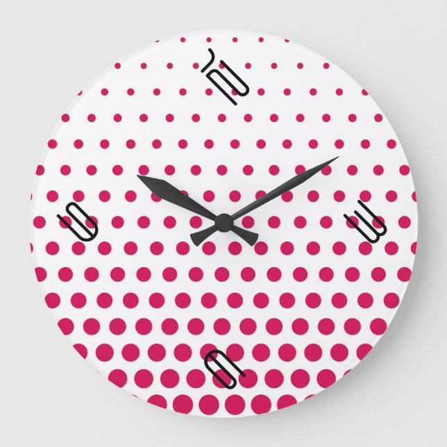 Debian Red Polka Dot Modern White Large Clock (Front)