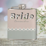 Debossed 3D Adorable Retro Green White Bride Hip Flask<br><div class="desc">Debossed 3D Adorable Retro Green White Bride Flask. Introducing our special Bridal Retro designed just for you. Adorned with adorable tan, green and white retro flowers. Its timeless design blends classic and trendy styles, reflecting your unique taste. This flask makes it a perfect keepsake for your wedding. And guess what?...</div>