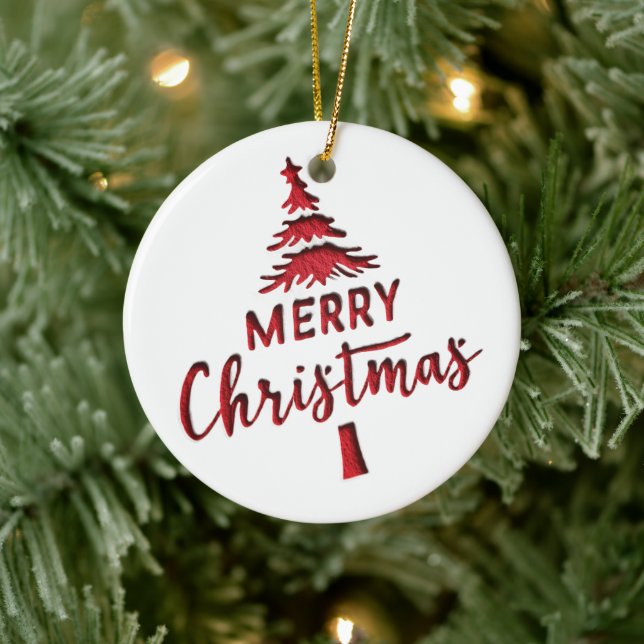 Debossed "Merry Christmas" Tree Text on White  Ceramic Tree Decoration (Tree)