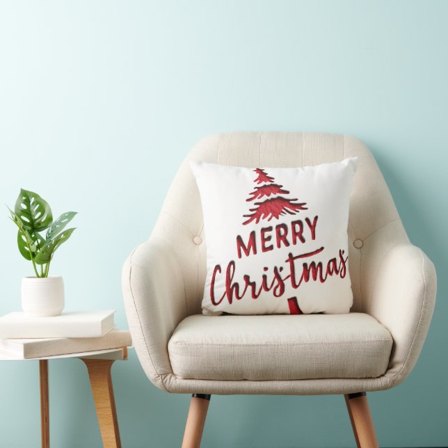 Debossed "Merry Christmas" Tree Text on White  Cushion (Chair)
