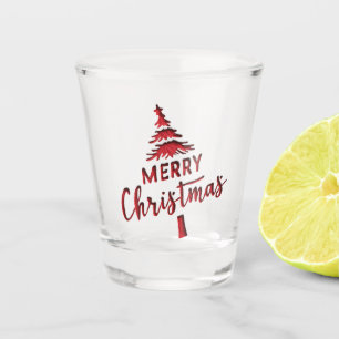Debossed "Merry Christmas" Tree Text on White Shot Glass
