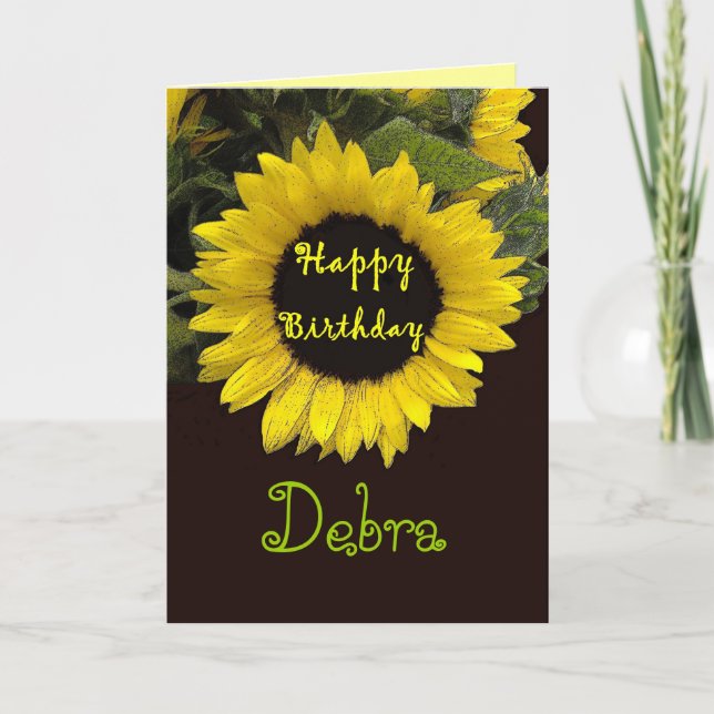 DEBRA Custom Name Happy Birthday Sunflower Card (Front)
