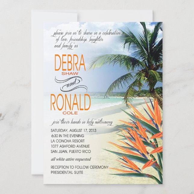 Debra Emerald Waters Tropical Beach | papaya FELT Invitation (Front)