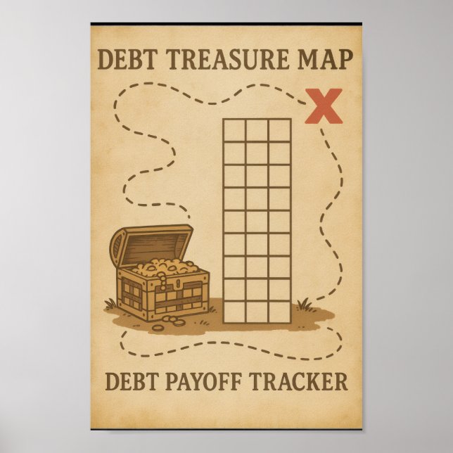 Debt Treasure Map Payoff Tracker Game Vintage  Poster (Front)