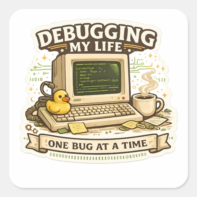 Debugging My Life Funny Programmer Sticker coding (Front)