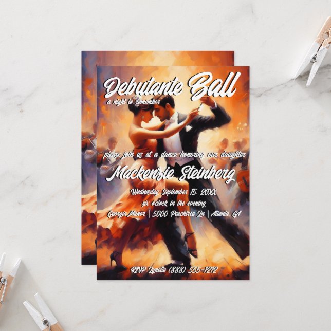 Debutante Ball Cotillion Ballroom Dancing Invitation (Front/Back In Situ)