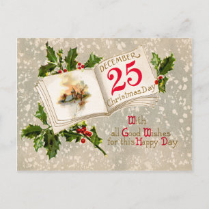 Dec 25th Church Holly Snow Postcard