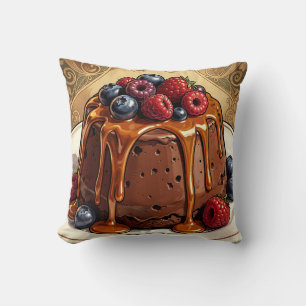 Decadent Chocolate Caramel Berry Cake Cushion