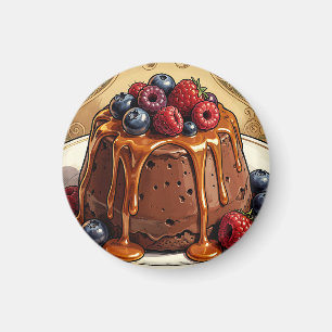 Decadent Chocolate Caramel Berry Cake Magnet