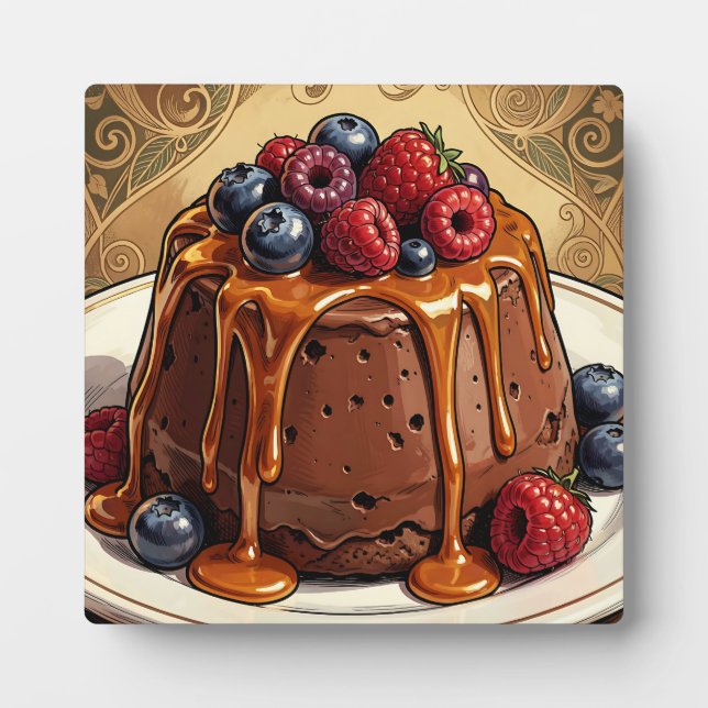 Decadent Chocolate Caramel Berry Cake Plaque (Front)