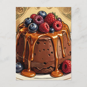 Decadent Chocolate Caramel Berry Cake Postcard