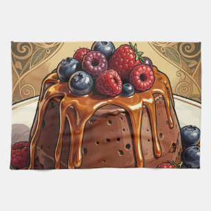 Decadent Chocolate Caramel Berry Cake Tea Towel