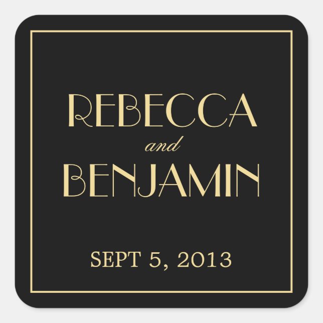Decadent Deco elegant chic black wedding favour ta Square Sticker (Front)