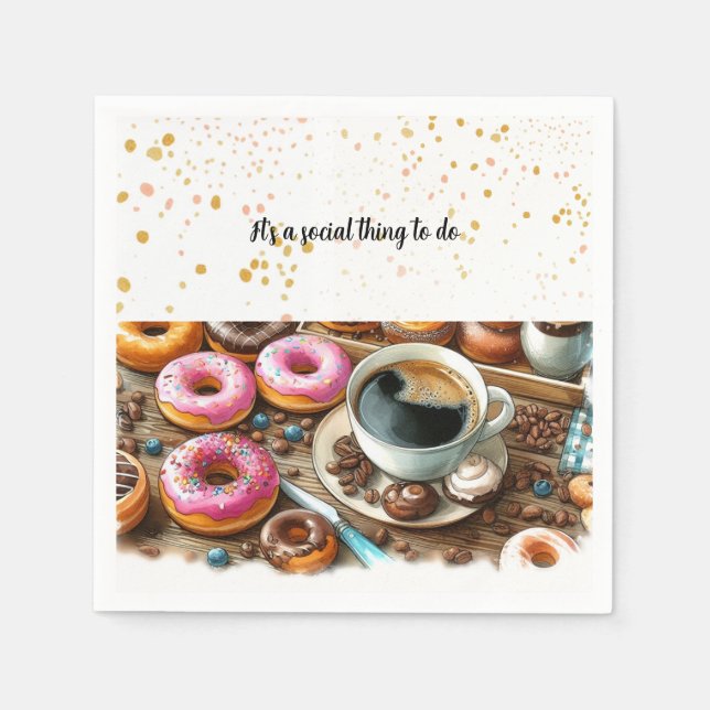 Decadent Doughnuts and Coffee Social Paper Napkins (Front)