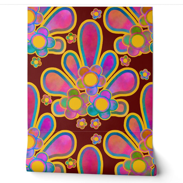 Decadent Guilded Retro Watercolor Ploomf in Iron Wallpaper (Unrolling)