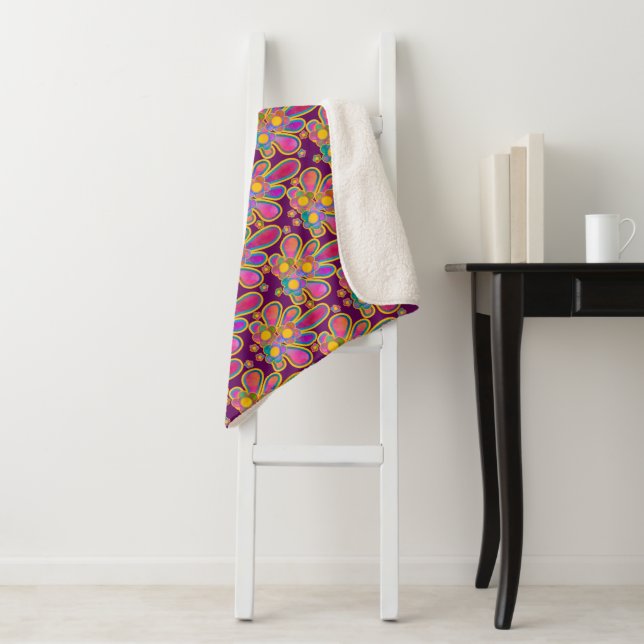 Decadent Guilded Retro Watercolor Ploomf Sherpa Blanket (In Situ)
