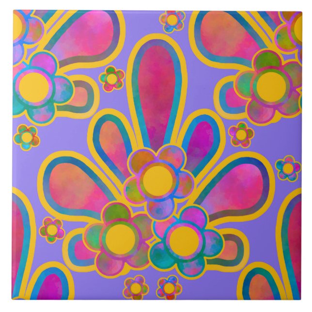 Decadent Guilded Retro Watercolor Ploomf Twilight Tile (Front)