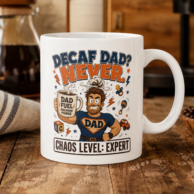 Decaf Dad Never Chaos Level Expert Funny Coffee Mug (Creator Uploaded)