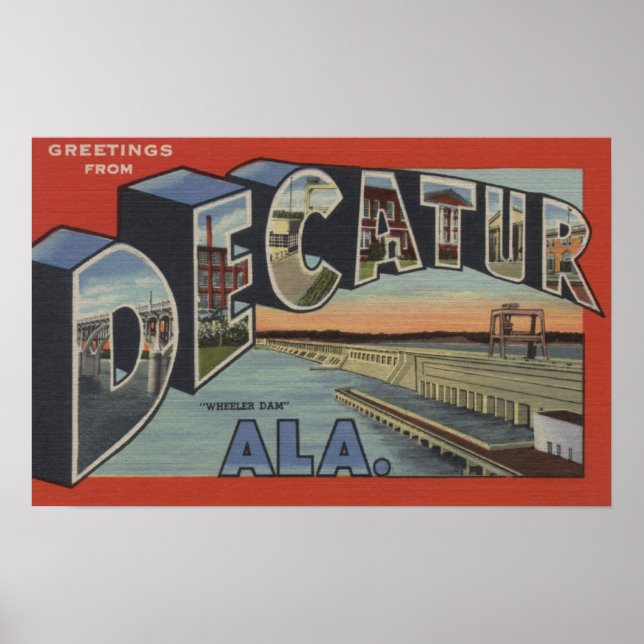 Decatur, Alabama - Large Letter Scenes Poster (Front)
