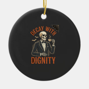 Decay With Dignity Vintage Skeleton Coffee Hallowe Ceramic Tree Decoration