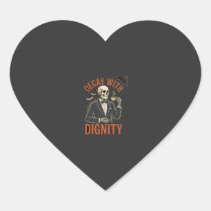 Decay With Dignity Vintage Skeleton Coffee Hallowe Heart Sticker