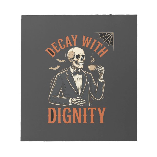 Decay With Dignity Vintage Skeleton Coffee Hallowe Notepad (Front)