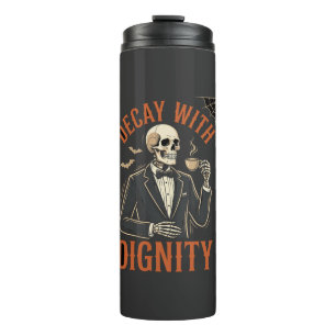 Decay With Dignity Vintage Skeleton Coffee Hallowe Thermal Tumbler