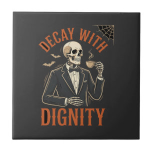 Decay With Dignity Vintage Skeleton Coffee Hallowe Tile