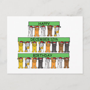 December 12th Birthday Cartoon Cats Postcard