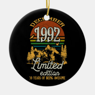 December 1992 Sunset 30 Years Old 30th Birthday Ceramic Tree Decoration