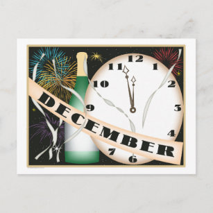 December Art Deco Champagne and Fireworks Postcard