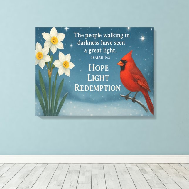 December Bible Verse Hope Joy Love Redemption  Canvas Print (Insitu(Wood Floor))