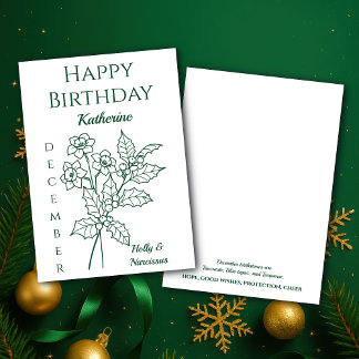December Birth Flower Holly And Narcissus Card