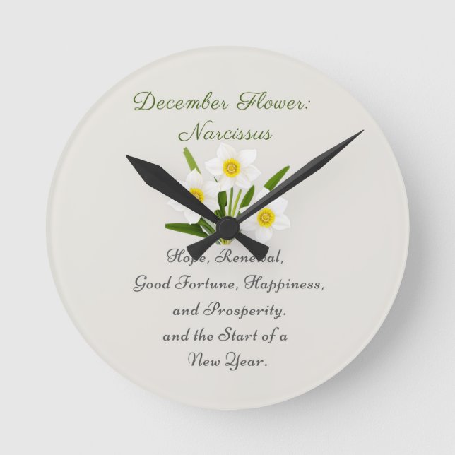 December Birth Month Flower Narcissus Elegant     Round Clock (Front)
