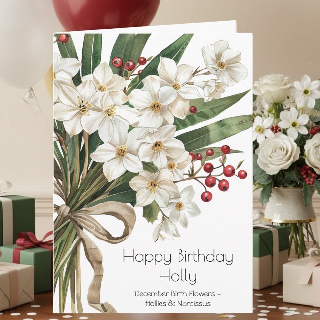 December Birth Month Flowers Happy Birthday Card (Creator Uploaded)