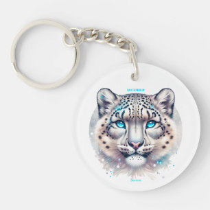 December Birth Month Spirit Animal Snow Leopard Key Ring