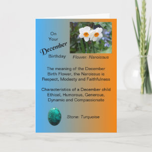 December Birthday Card - Narcissus and Turquoise