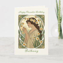 December Birthday Narcissus Art Nouveau Design