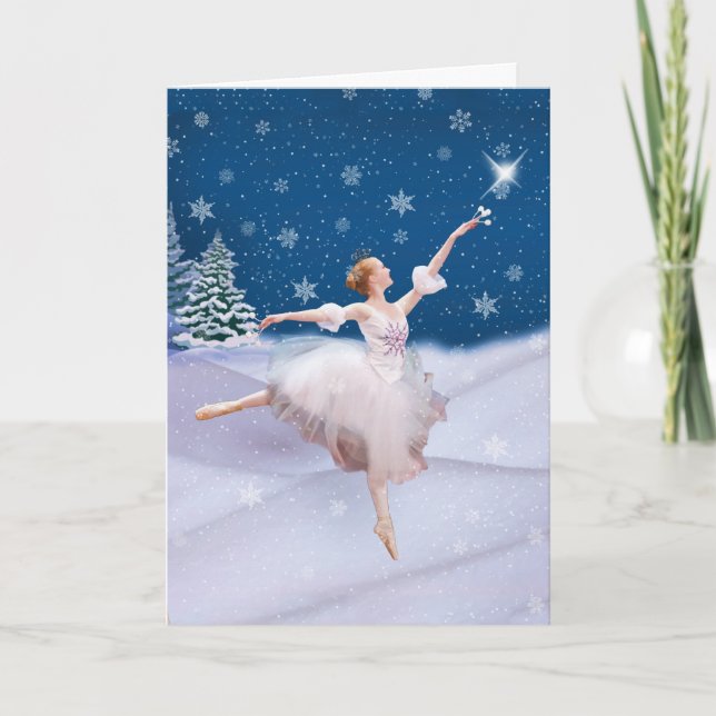 December Birthday with Ballerina in Snow Card (Front)