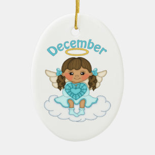 December Birthstone Angel Brunette Ceramic Tree Decoration