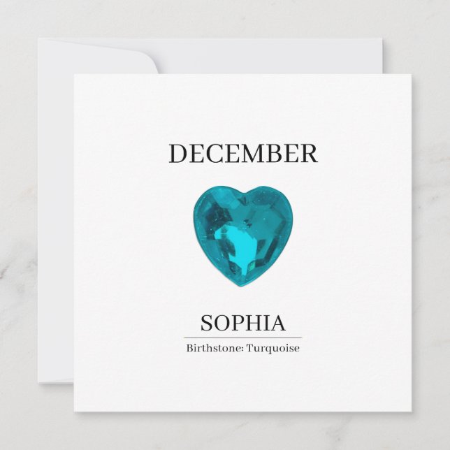 December Birthstone Birthday Name Turquoise Card (Front)