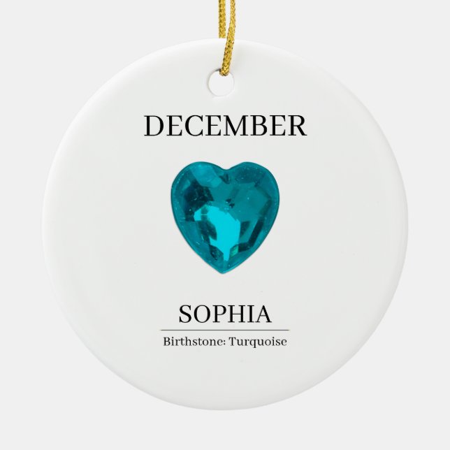 December Birthstone Birthday Name Turquoise Ceramic Tree Decoration (Front)